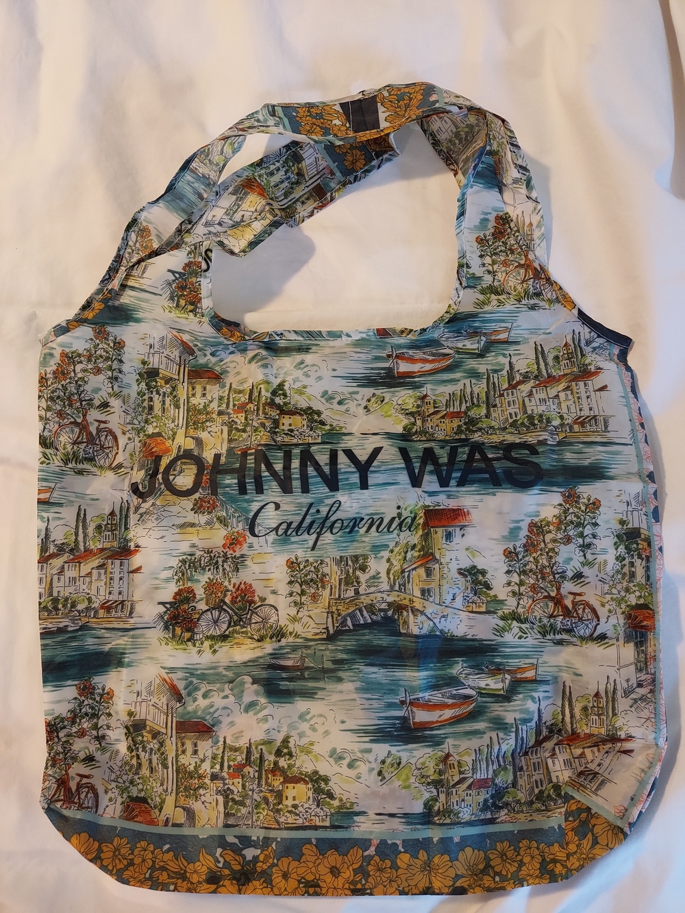 Johnny Was California Reusable Scenic Print Nylon Packable Shopping Tote Bag